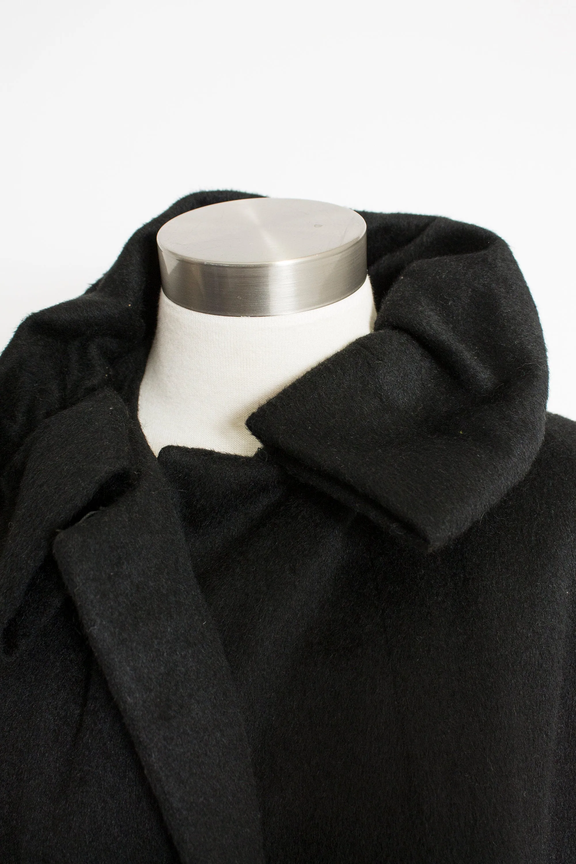 1950s Swing Coat Black Wool Gathered Collar Medium