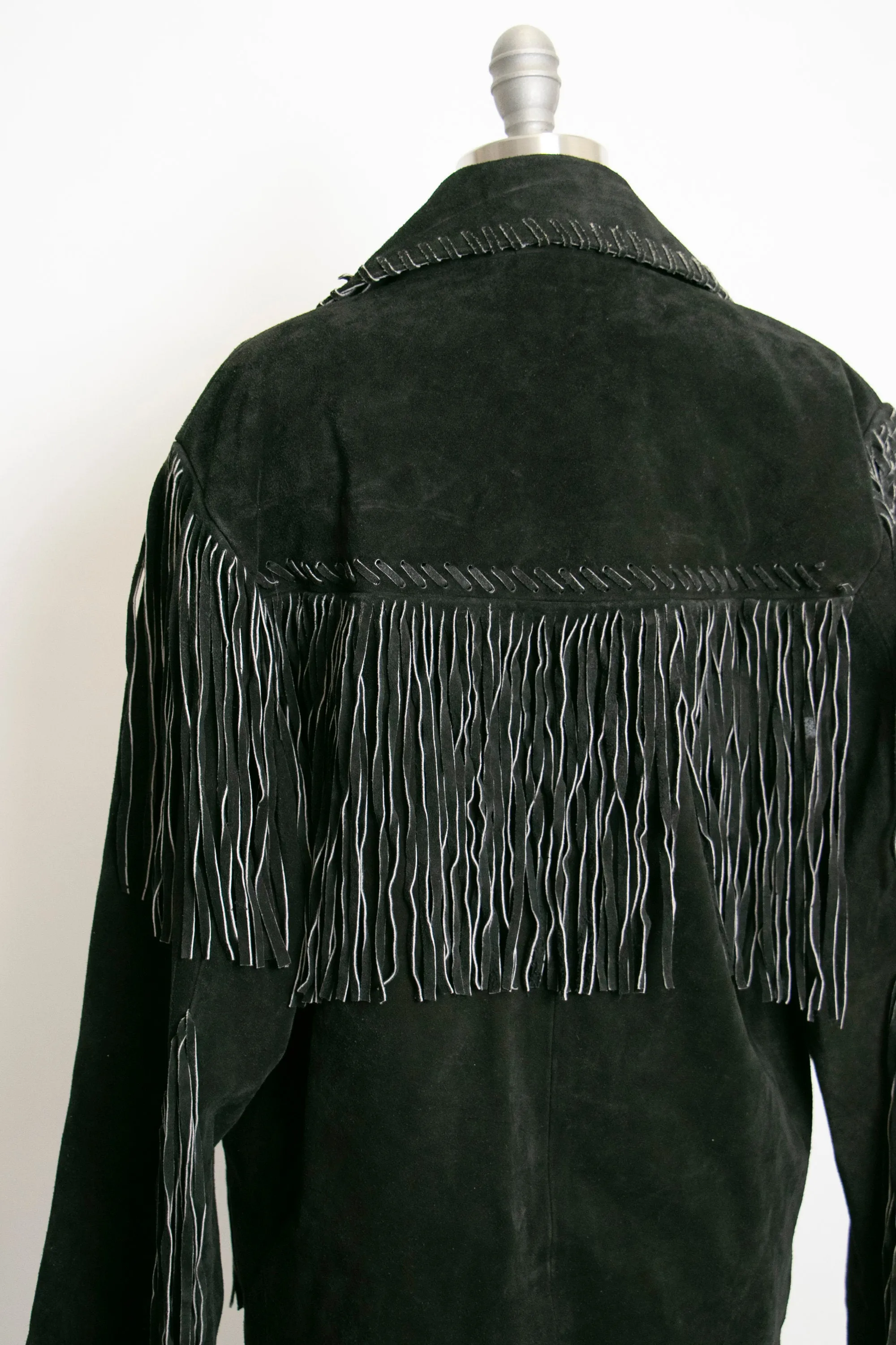 1990s FRINGE Suede Jacket Western Leather Coat Black Small