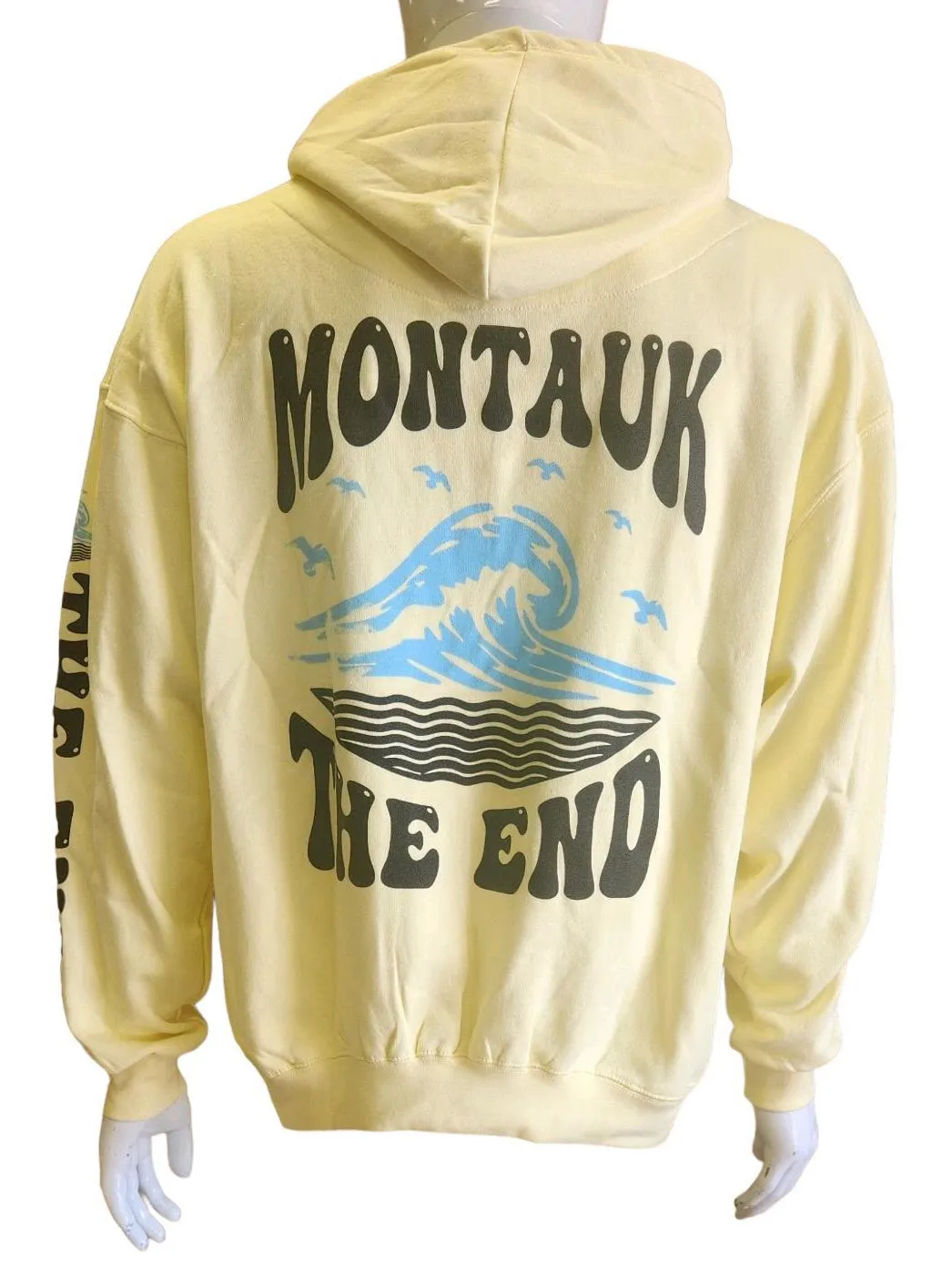 Adult Unisex Screen Printed Montauk The End Big Wave Hooded Pullover