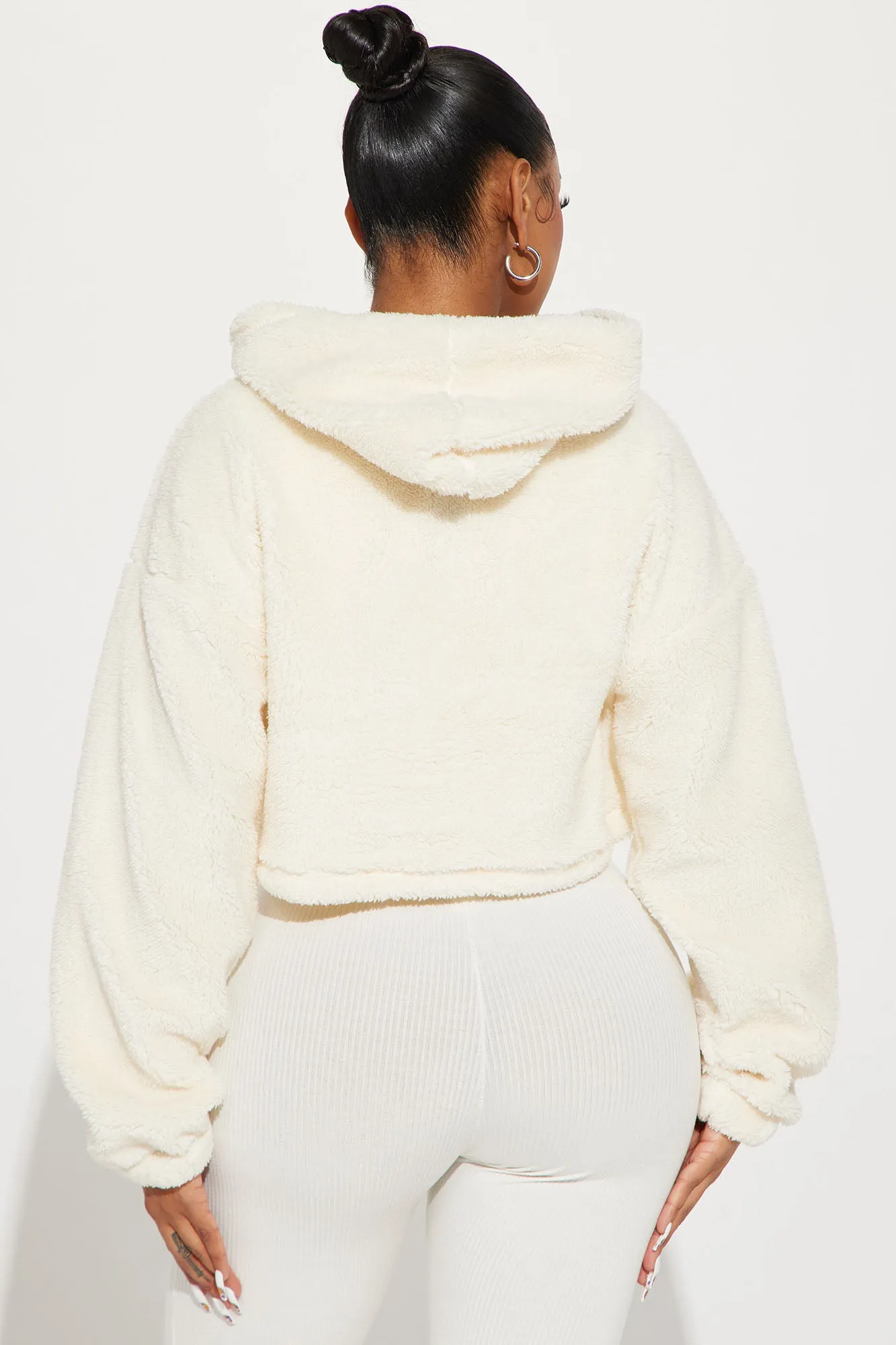 Amber Cropped Sherpa Lounge Jacket - Cream