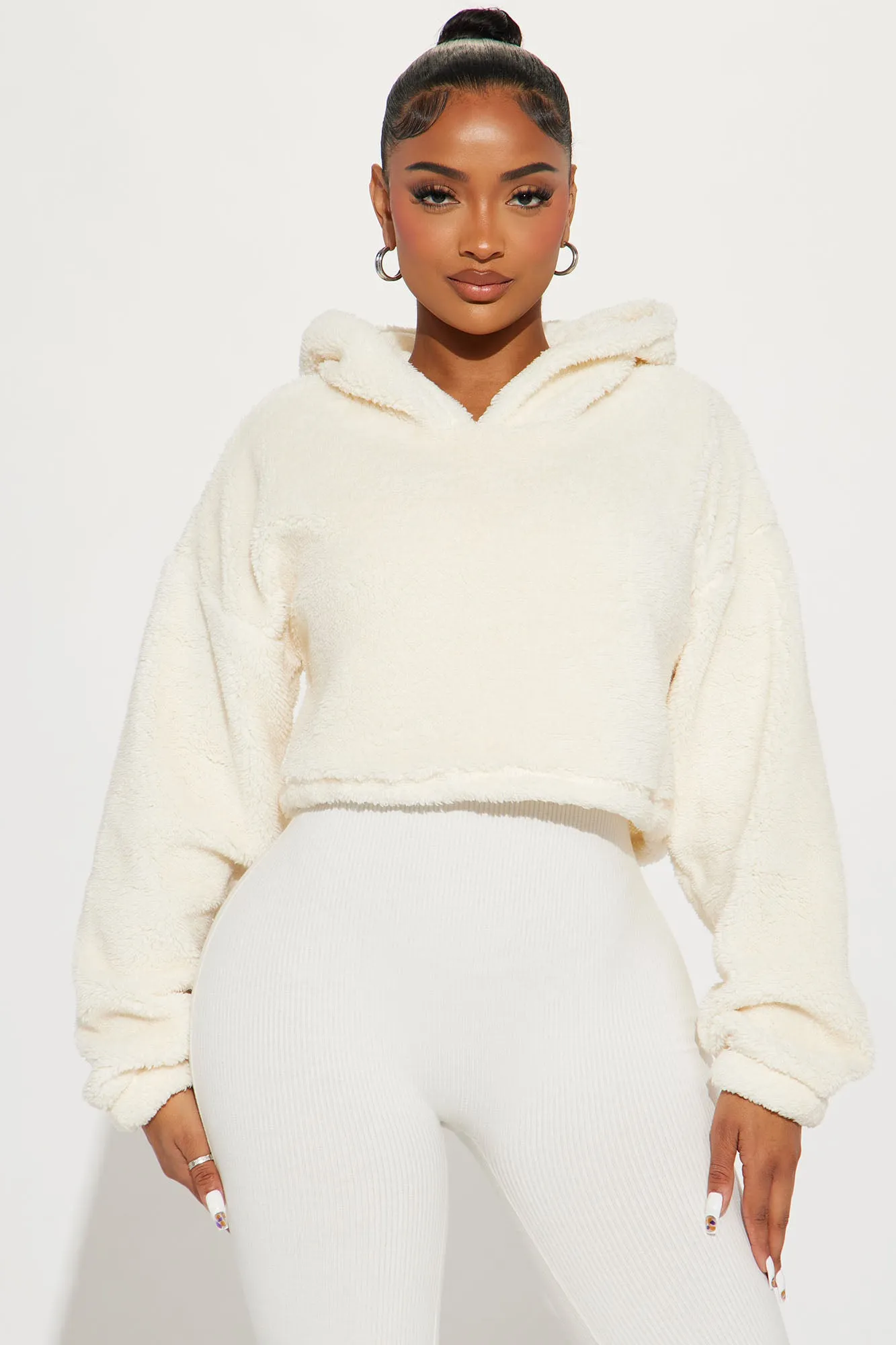 Amber Cropped Sherpa Lounge Jacket - Cream