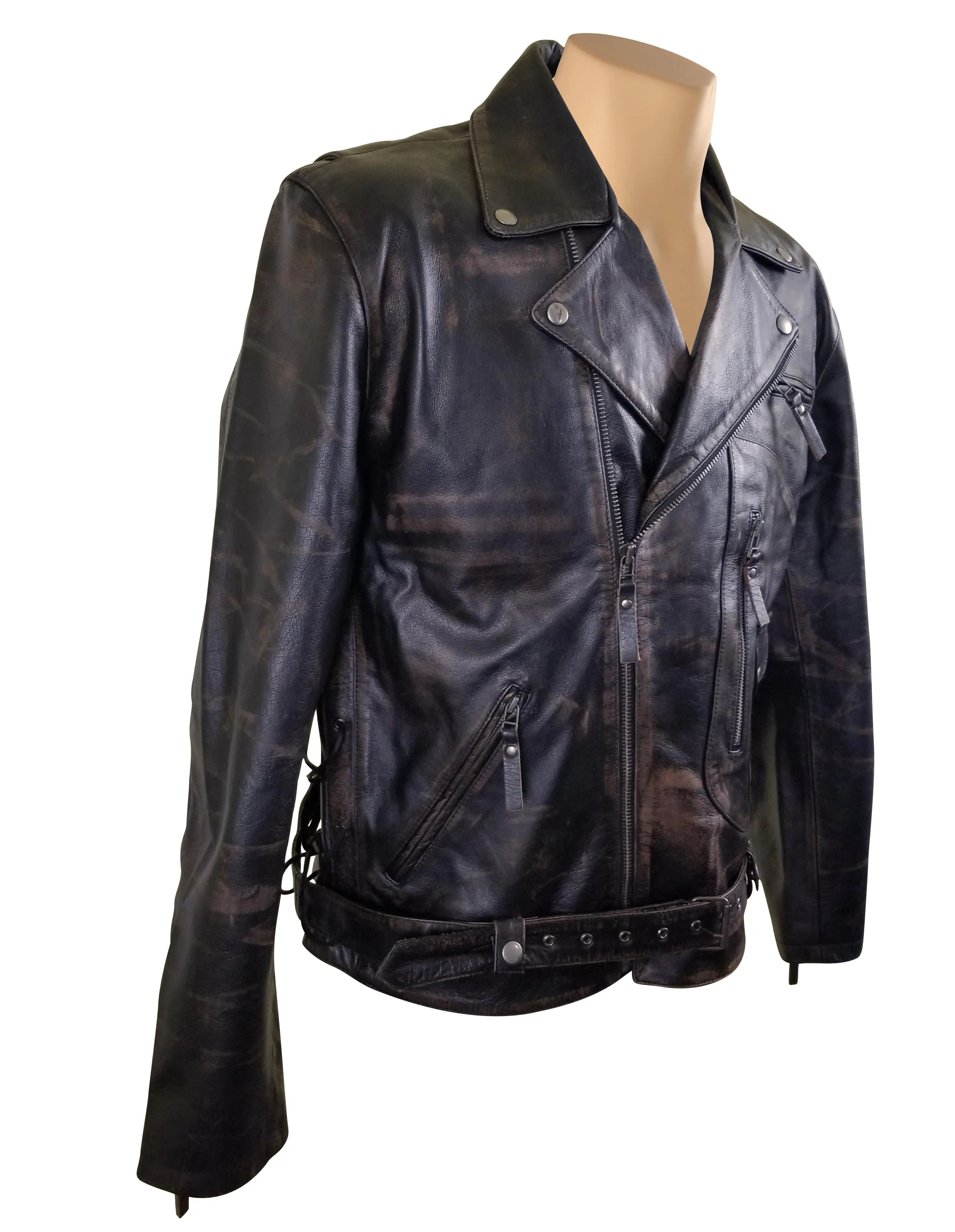 Arnold Schwarzenegger Terminator 2 Distressed Biker Leather Jacket