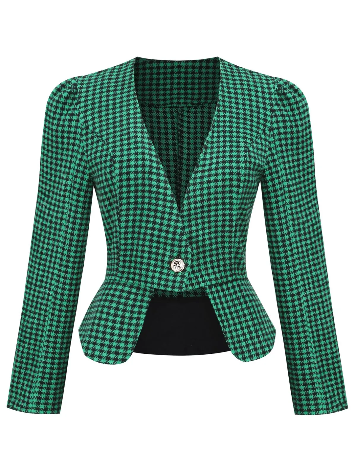 Black 1940s Retro Plaid Button Fitted Blazer