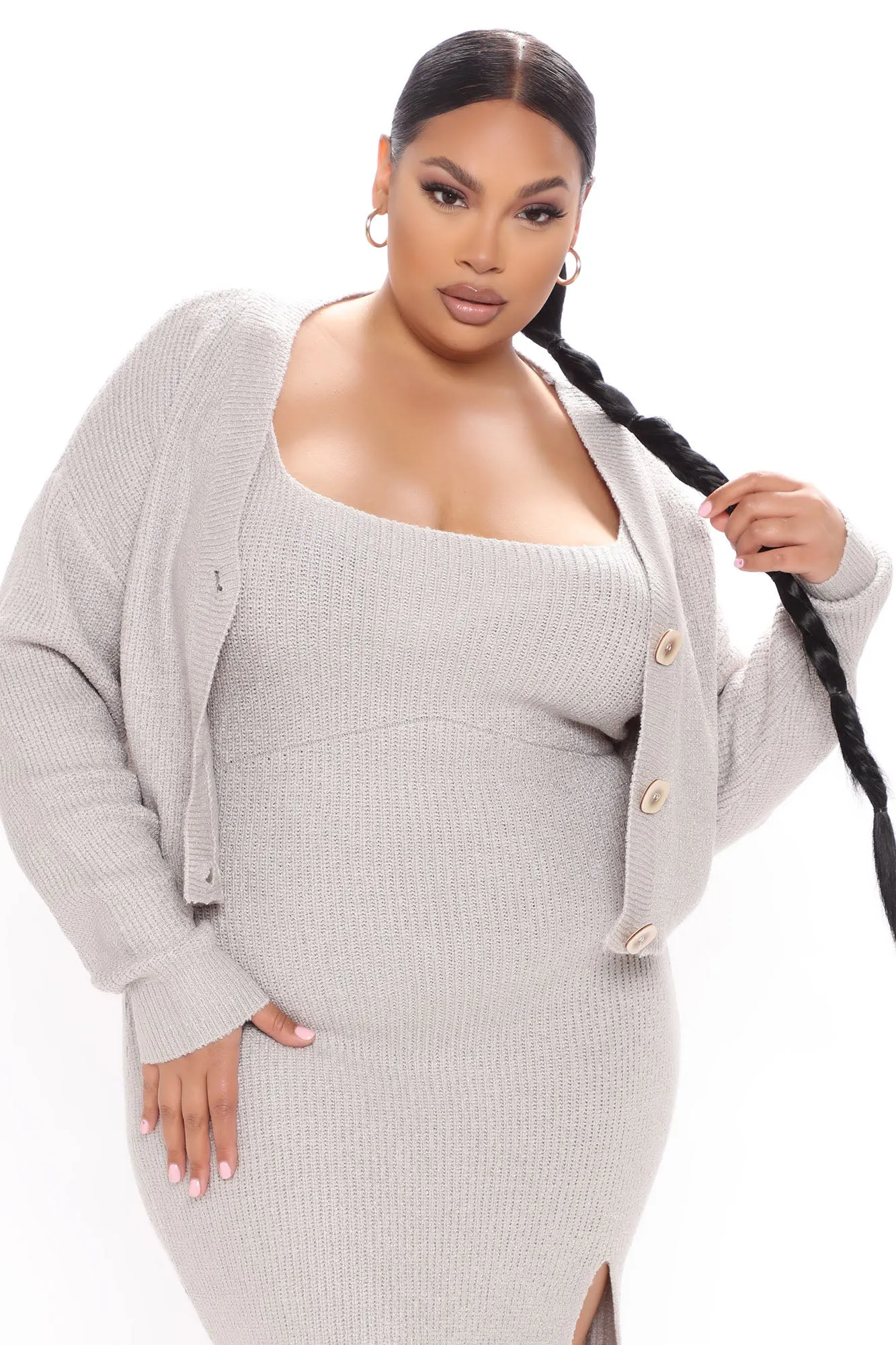 Blakely Sweater Midi Dress Set - Heather Grey