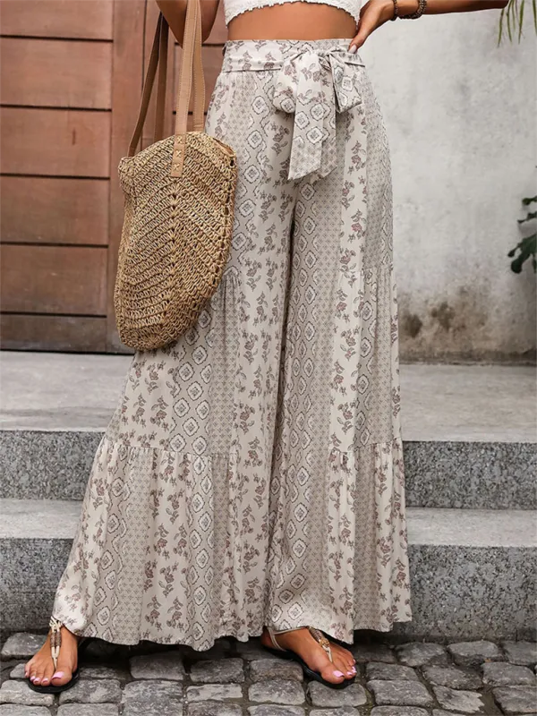 Boho-Inspired Wide-Leg Pants with Belted Palazzo Style