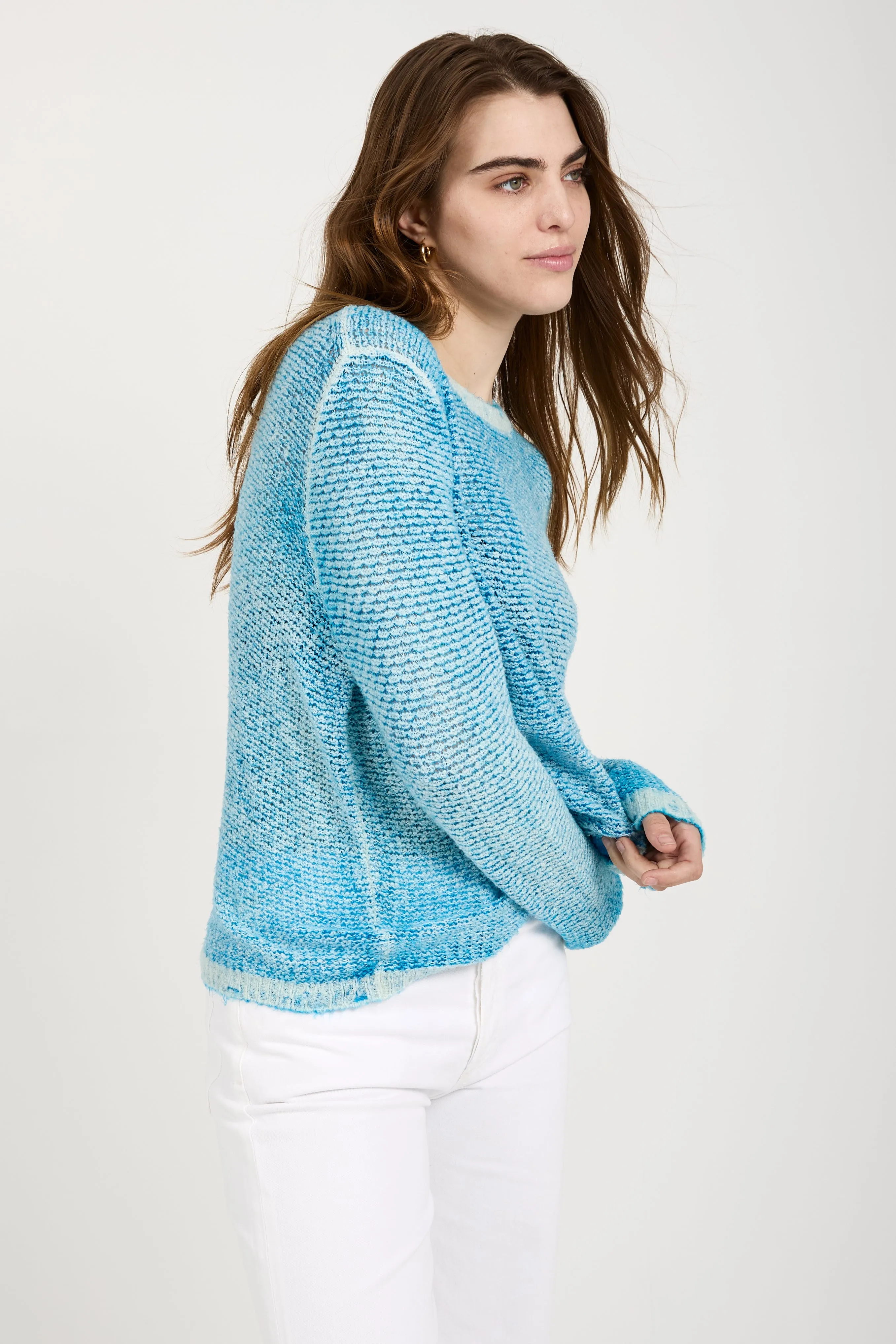 Brushed Cotton Linen Pullover Sweater in Nigella