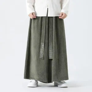 Corduroy Wide-leg Embroidered Culottes Straight Pants