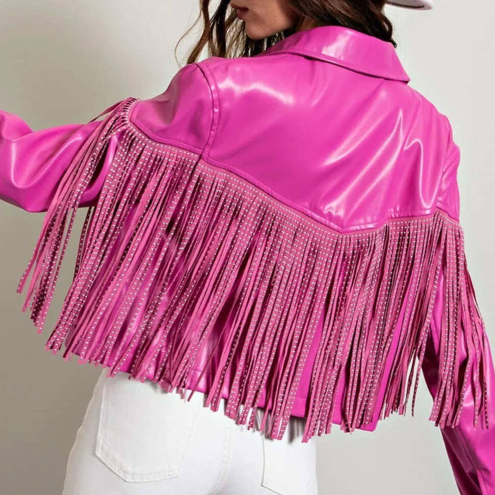 Country Sweetheart Studded Fringe Leather Jacket