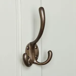 Distressed Antique Brass Triple Hat & Coat Hook - Large