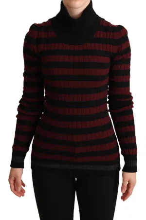 Dolce & Gabbana Black Red Striped Wool Pullover Sweater