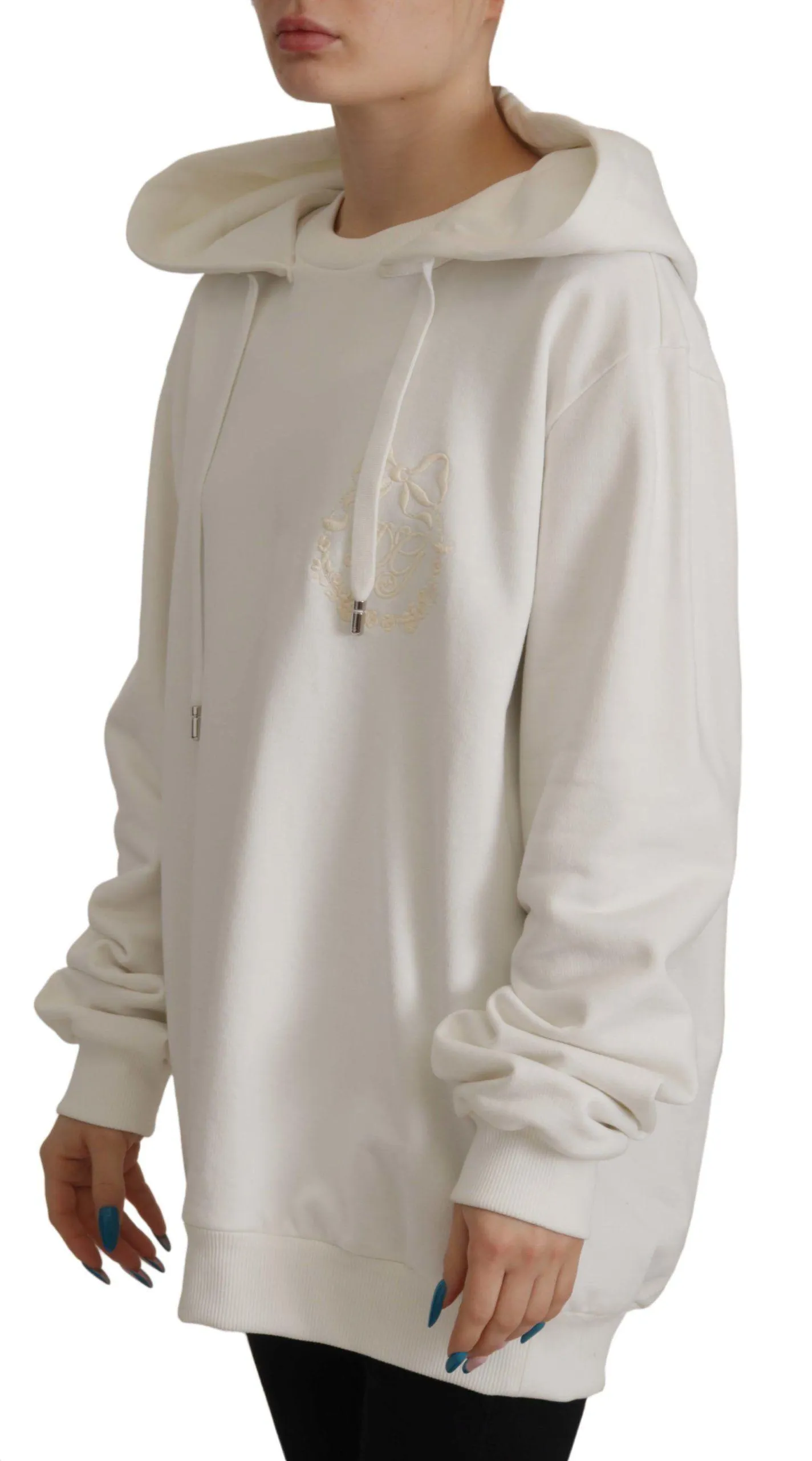 Dolce & Gabbana White Hoodie Pullover Embroidered Sweater