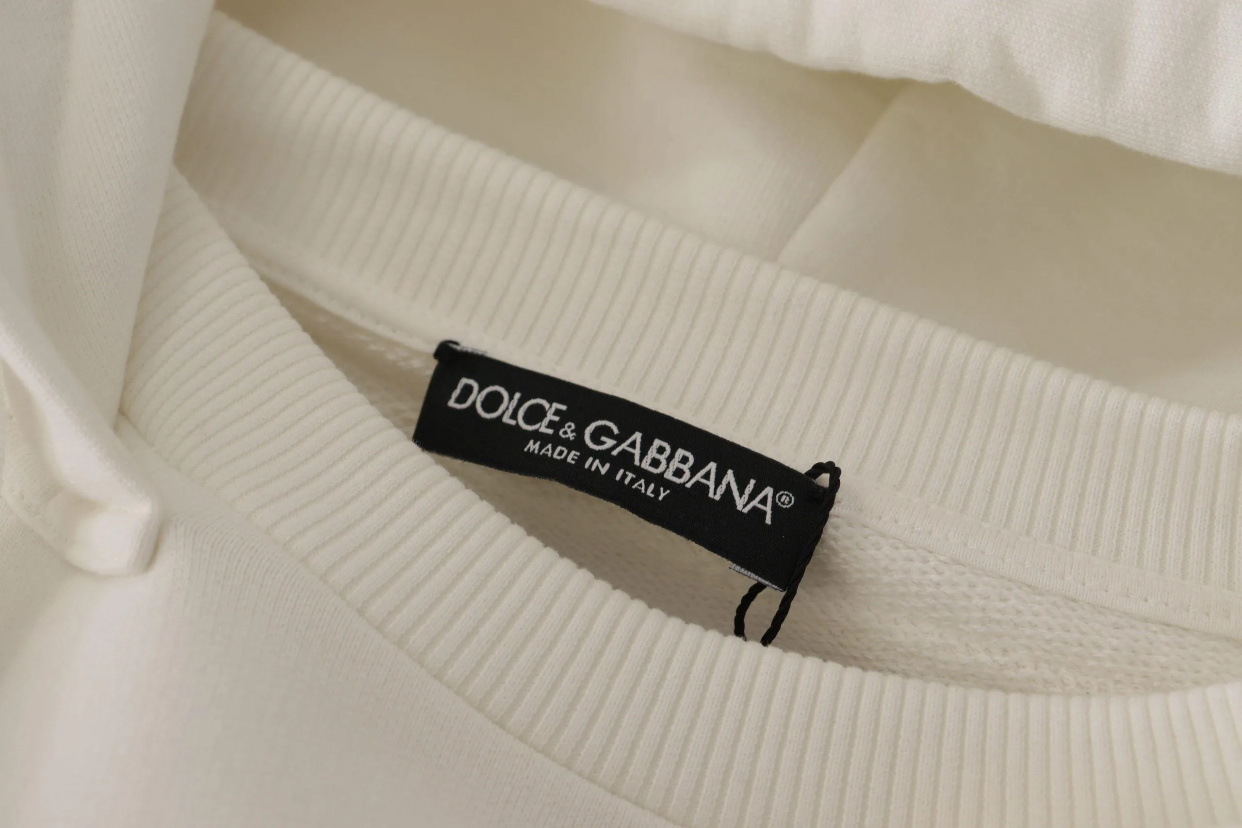 Dolce & Gabbana White Hoodie Pullover Embroidered Sweater