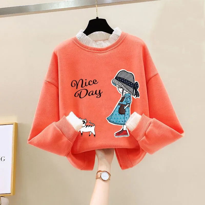 Girls Bear Cartoon Design Long Sleeve Cute Pullover For Kids