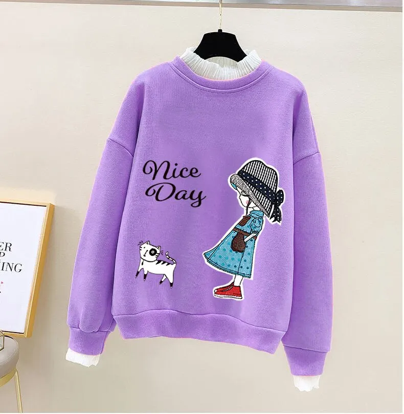 Girls Bear Cartoon Design Long Sleeve Cute Pullover For Kids