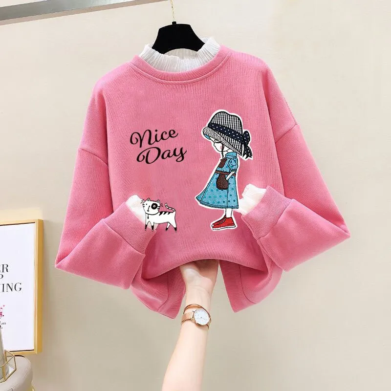 Girls Bear Cartoon Design Long Sleeve Cute Pullover For Kids