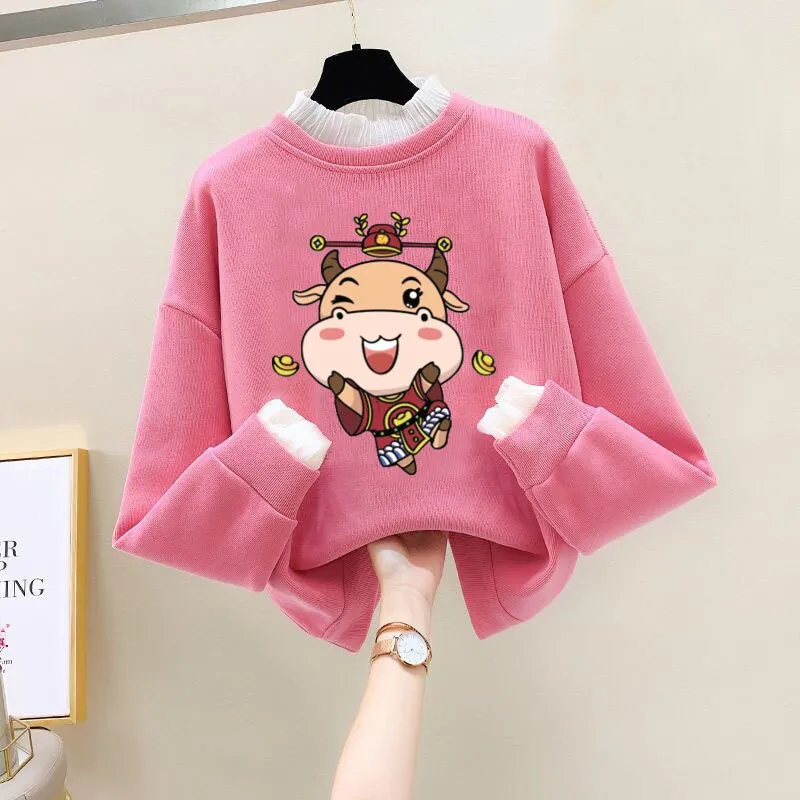 Girls Bear Cartoon Design Long Sleeve Cute Pullover For Kids