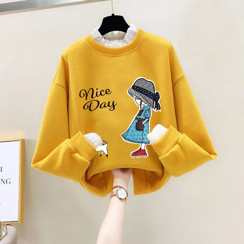 Girls Bear Cartoon Design Long Sleeve Cute Pullover For Kids