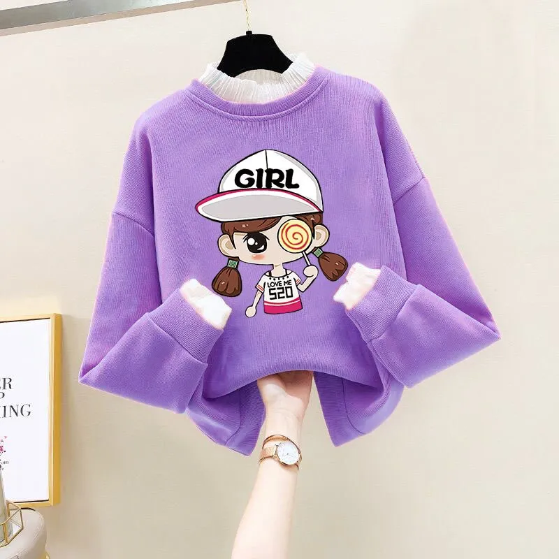 Girls Bear Cartoon Design Long Sleeve Cute Pullover For Kids