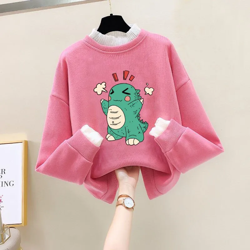 Girls Bear Cartoon Design Long Sleeve Cute Pullover For Kids