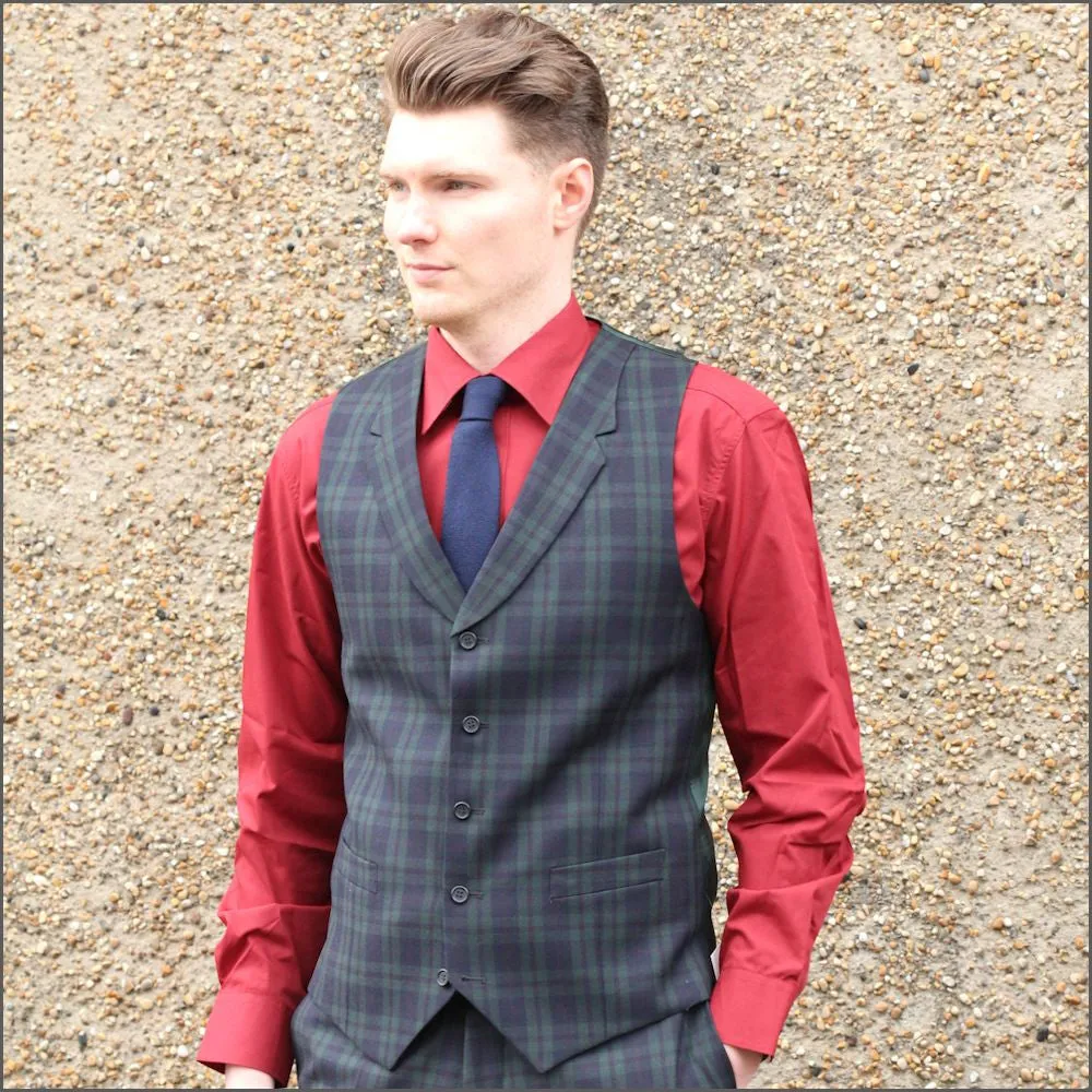 Green Tartan Check Waistcoat