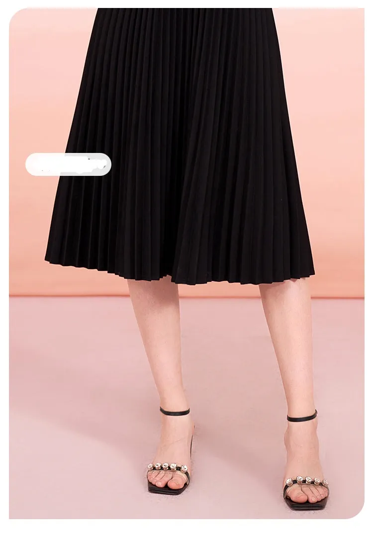 Hepburn style little black dress dress high waist and thin pleated suspender dress - Siabata