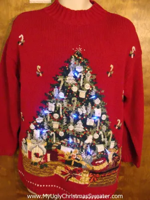 Huge Bright Tree Light Up Ugly Xmas Sweater