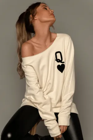 James Steward Queen of Hearts Oversized Sweatshirt - Cream