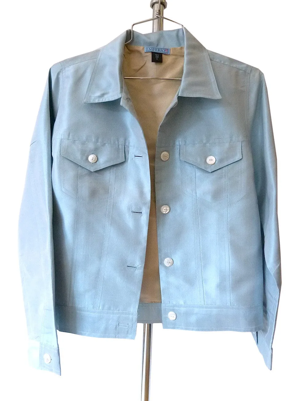 Jean Jacket Thai Silk And Mother Of Pearl Baby Blue Champagne