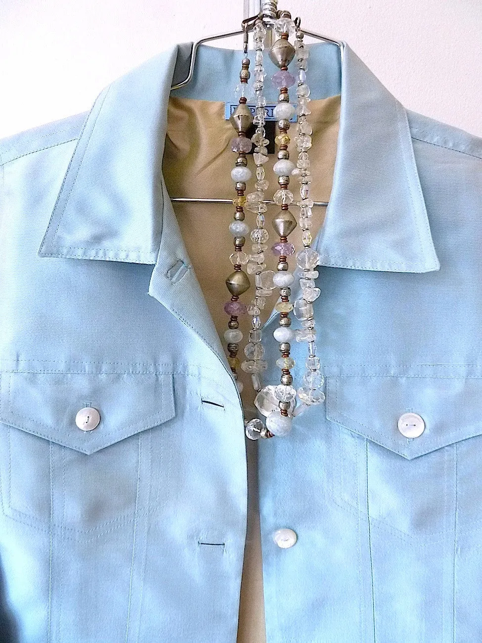 Jean Jacket Thai Silk And Mother Of Pearl Baby Blue Champagne