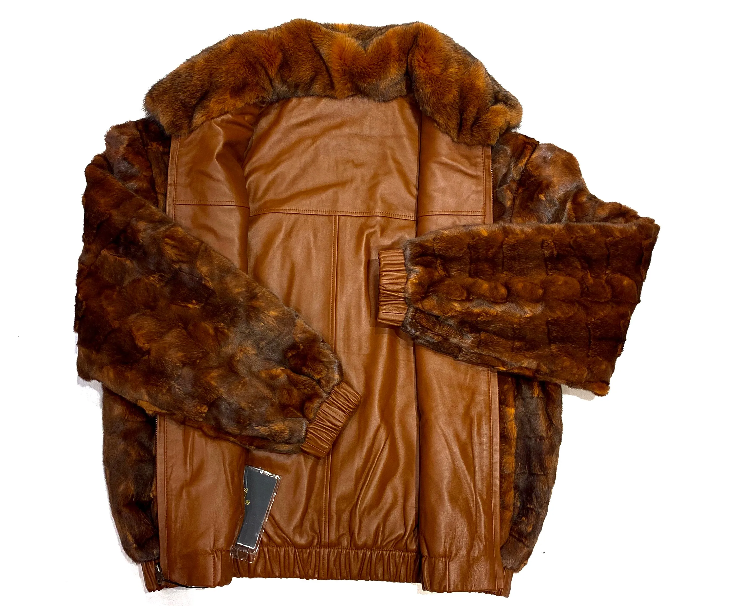 Kashani Men's Cognac Reversible Leather Mink Coat