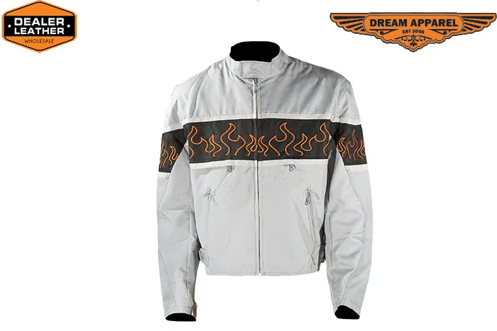 Light Textile Motorcycle Jacket w/ Flames Design - Mens