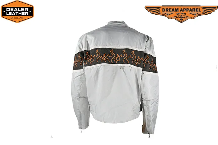 Light Textile Motorcycle Jacket w/ Flames Design - Mens