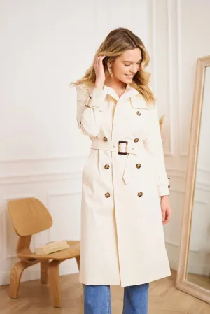 Long Trench Coat with Cotton Belt White