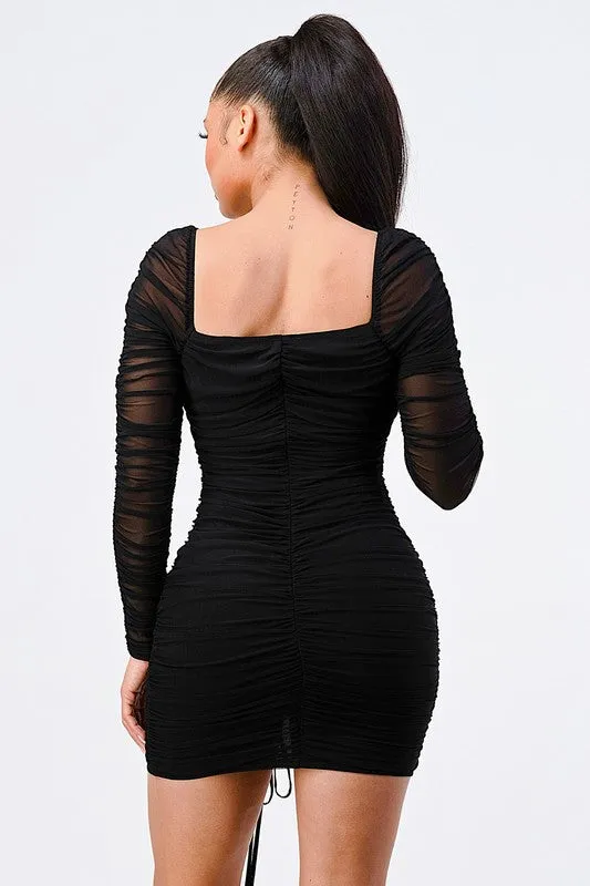 LUSH ULTRA RUCHED FRONT SHIRRING BODYCON DRESS