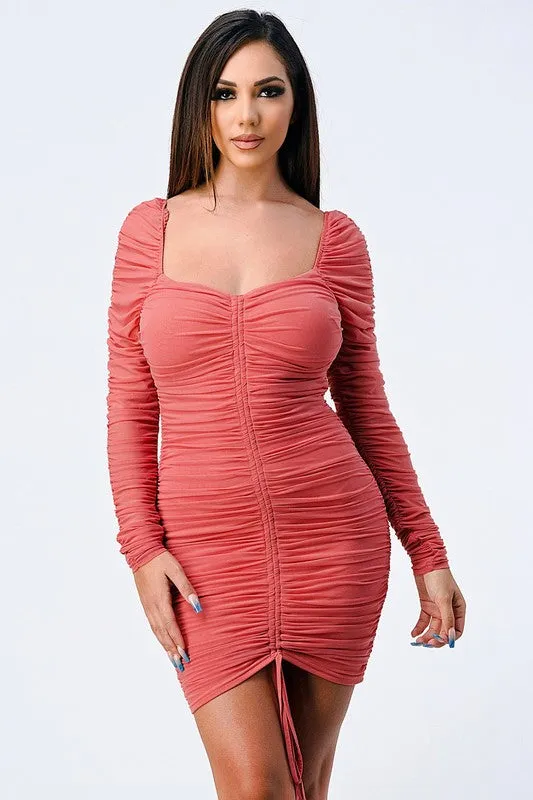 LUSH ULTRA RUCHED FRONT SHIRRING BODYCON DRESS