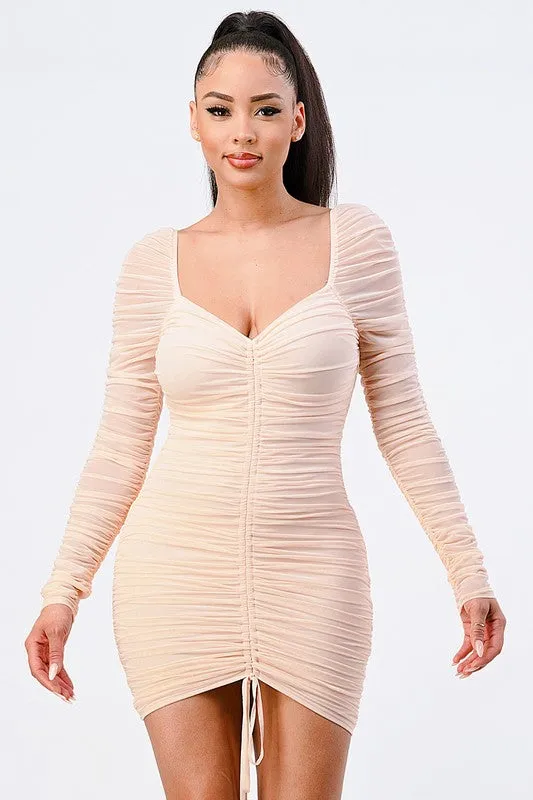 LUSH ULTRA RUCHED FRONT SHIRRING BODYCON DRESS