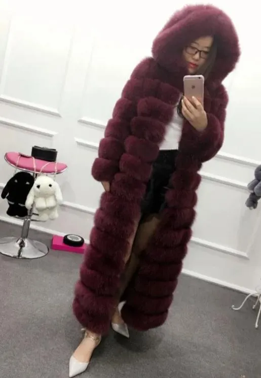 Luxury Real Fox Fur Maxi Hooded Coats