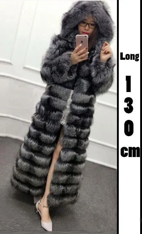 Luxury Real Fox Fur Maxi Hooded Coats