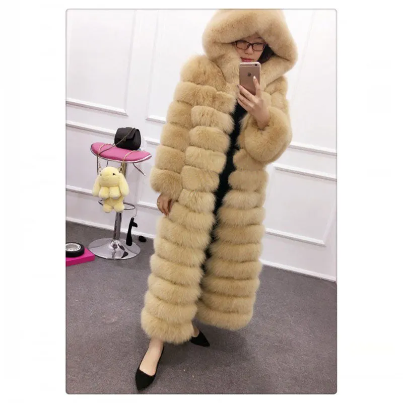 Luxury Real Fox Fur Maxi Hooded Coats