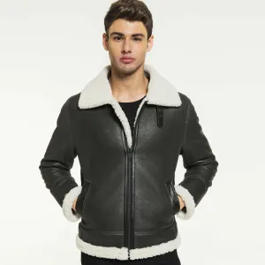 Men Aviator Grizzly Grey Shearling Jacket