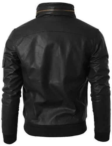 Men Stand Collar Leather Jacket, Men Black Leather Jacket, Leather jacket Mens