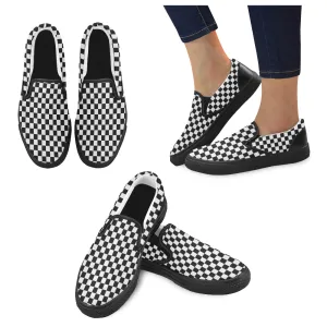 Men's Big Size Classic B/W Checks Print Slip-on Canvas Shoes