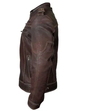 Men's Biker Vintage Motorcycle Distressed Brown Cafe Racer Leather Zipper Jacket