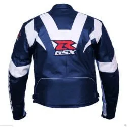 Men's Blue Motorcycle Leather Moto Racing Jacket