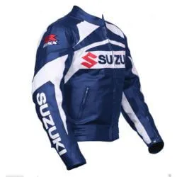 Men's Blue Motorcycle Leather Moto Racing Jacket