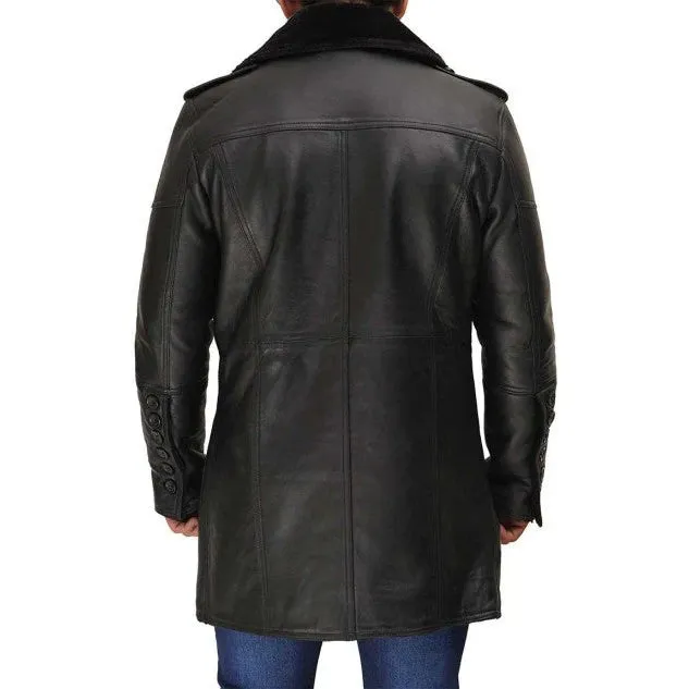 Mens Classic Shearling Long Coat in Black