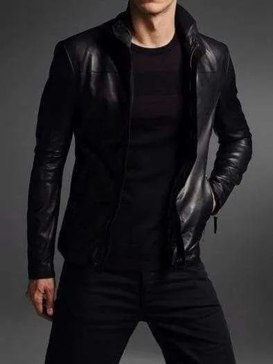 Men's slim fit leather jacket men's leather jacket,black fashion leather jacket