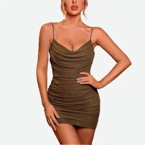 Mesh Ruched Bodycon Dress | Green Glitter Dress