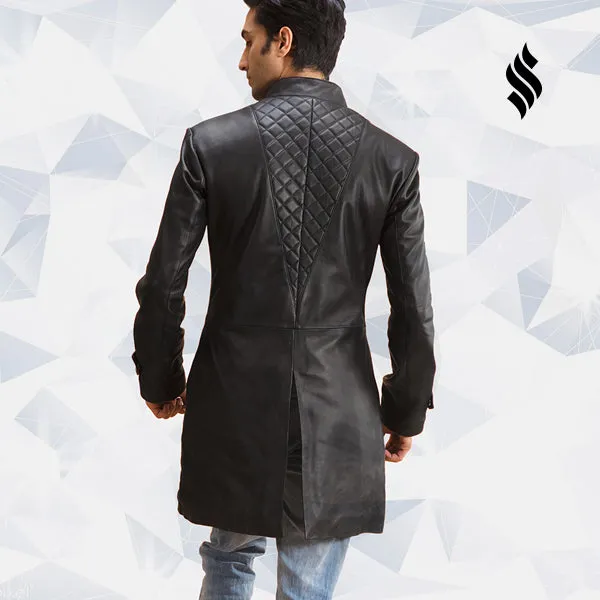 Midlander Quilted Black Leather Trench Coat