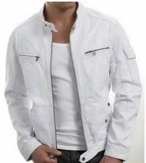 New Men Stylish Unique White Leather Jacket, Men Leather jacket